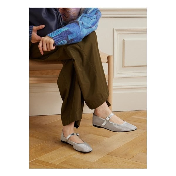 르 몽드 베릴 메탈릭 가죽 트림 메쉬 메리 제인 발레 플랫 1647597339282912