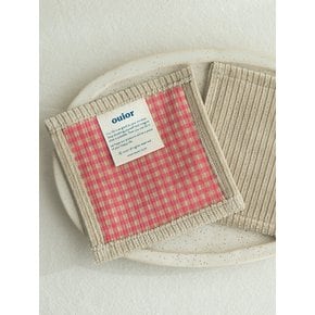 square tea coaster - corduroy cherry pink check