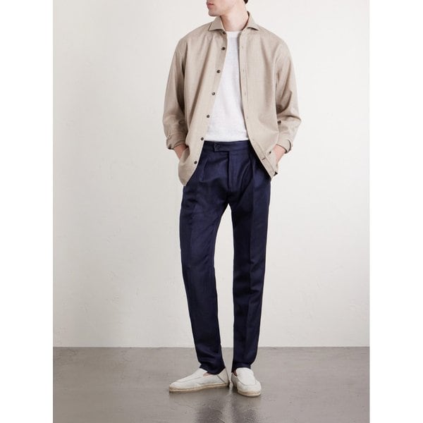 테이퍼드 플리츠 울 리넨 블렌드 팬츠 46376663163003713