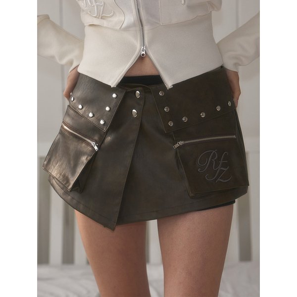 Embroidered Collar Wrap Skirt [Khaki]