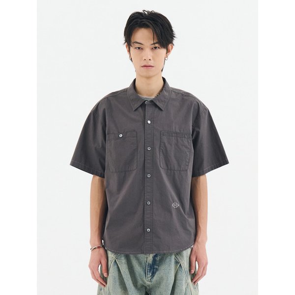 2PK S/S COMFY SEMI CROP SHIRTS (CHARCOAL)