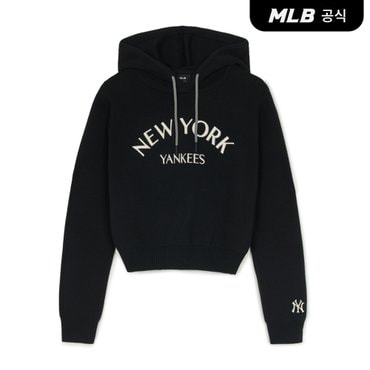 MLB [코리아공식] 여성 베이직 바시티 후드 스웨터 풀오버 NY (Black)