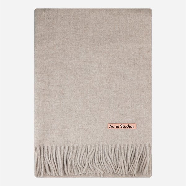 [시흥점] [아크네]5F CA0209 633 로고 프린지 와이드 울 머플러 오트밀 멜란지