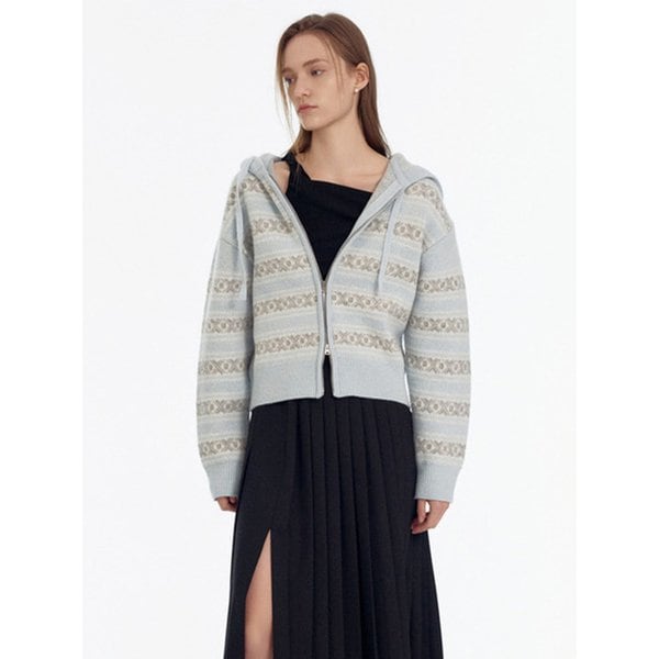 Jacquard Hoodie Zip-Up Cardigan