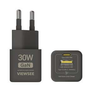 30W 멀티 GaN USB C타입 PD 고속 충전기 블랙