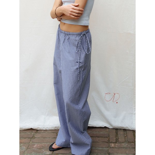 STRIPED POPLIN WIDE PANTS [NAVY] / 2COLOR