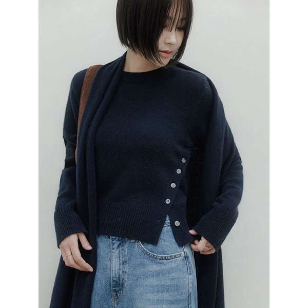 끌레르 라쿤 메리노울 니트(네이비)