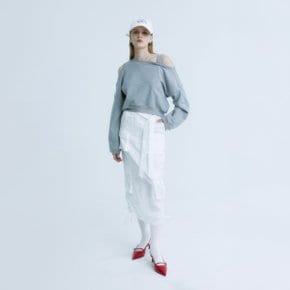 LOURMEL Unbalanced Cut-Out Off-Shoulder Sweatshirt_Gray