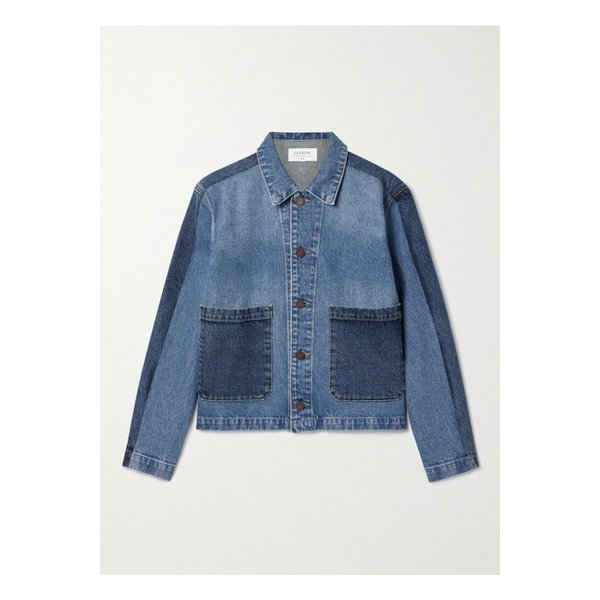 라 리뉴 발 크롭 패널 투톤 데님 재킷 미드 데님 46376663162851568