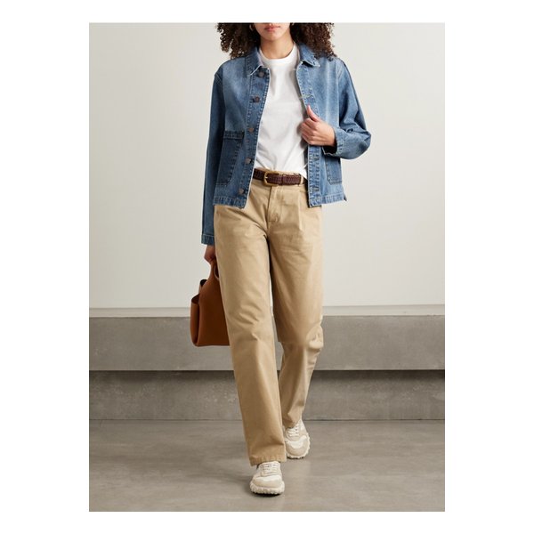 라 리뉴 발 크롭 패널 투톤 데님 재킷 미드 데님 46376663162851568