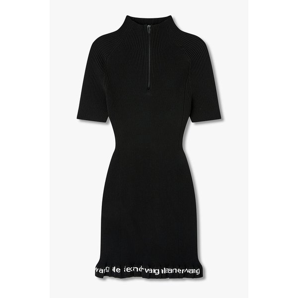 리브드 하프 집업 숏 슬리브 드레스 3616161108000