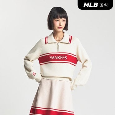 MLB [코리아공식] 여성 스포티브 바시티 반집업 스웨터 NY (D.Cream)