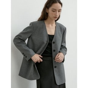 [단독] WOOL STRIPE NOCOLLAR BLAZER_LIGHT GRAY