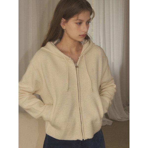 SIKN2089 에센셜 니트 후드 집업_Ivory