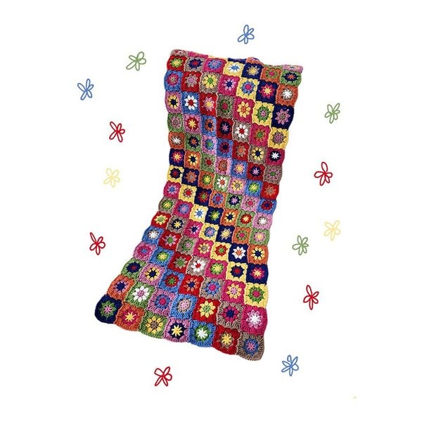 무지개 컬러 플라워 네모 패턴 모티브 핸드메이드 모티브 블랭킷