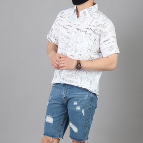WCT 남성 빅사이즈 딸기 전판나염 반팔셔츠 남방 ~3XL