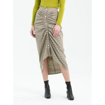 모던에이블 BUTTON POINT SHIRRING CHECK SKIRT - GREEN