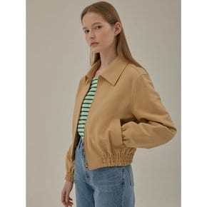 Leather patch crop zip-up blouson_Beige