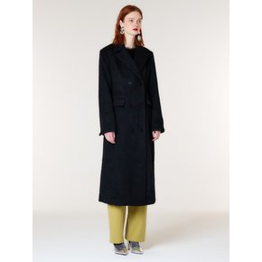 DOUBLE BREASTED SLIM WOOL COAT(BLACK)