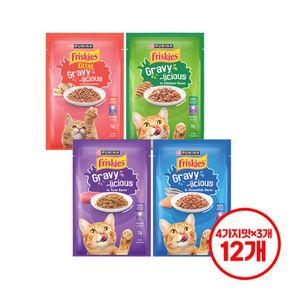 T[한정수량] 고양이파우치 프리스키 그레이비 4가지맛 콤보 70g 12개..