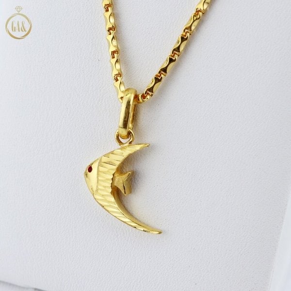 [가앤] 24k순금 레드 큐빅 아이 물고기 목걸이 메달 펜던트 3.75g