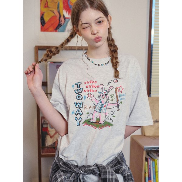 홈런 버니 반팔티 멜란지화이트