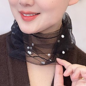머플러 목도리 넥워머 진주 시스루 목주름 커버 가리개 스카프 망사