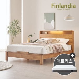 핀란디아 로렌스 원목 평상형 퀸침대Q+무중력메모리폼매트리스