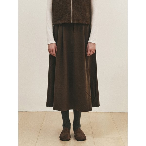 TAILORED PLEAT FLARE LONG SKIRT_KHAKI