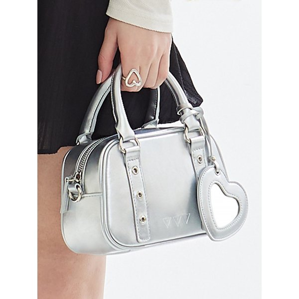 [리퍼브] 하트 미러 버클 미니 토트 크로스백 _ 실버