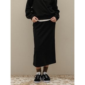 String banding cotton Long skirt - Black