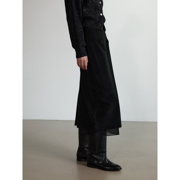 스웨이드 H라인 스커트 - BLACK