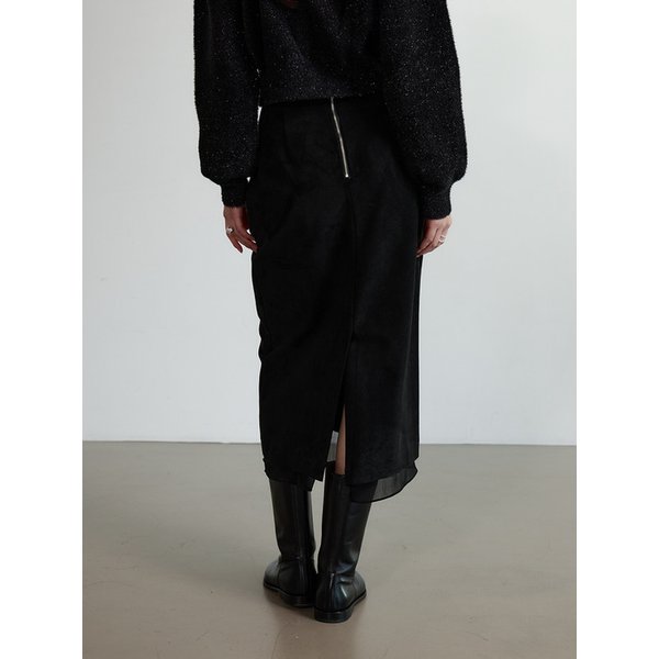 스웨이드 H라인 스커트 - BLACK