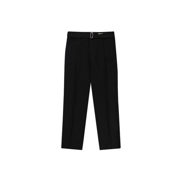벨티드 투턱 테이퍼드 팬츠_블랙