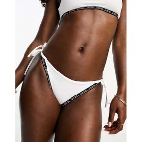 4883647 Calvin Klein core logo tape string side tie bikini bottom in white