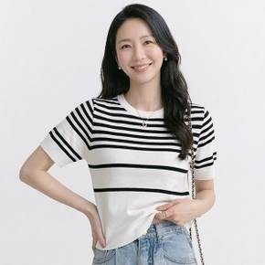NK3596 데일리 단가라 포인트 라운드넥 크롭 반팔 니트티