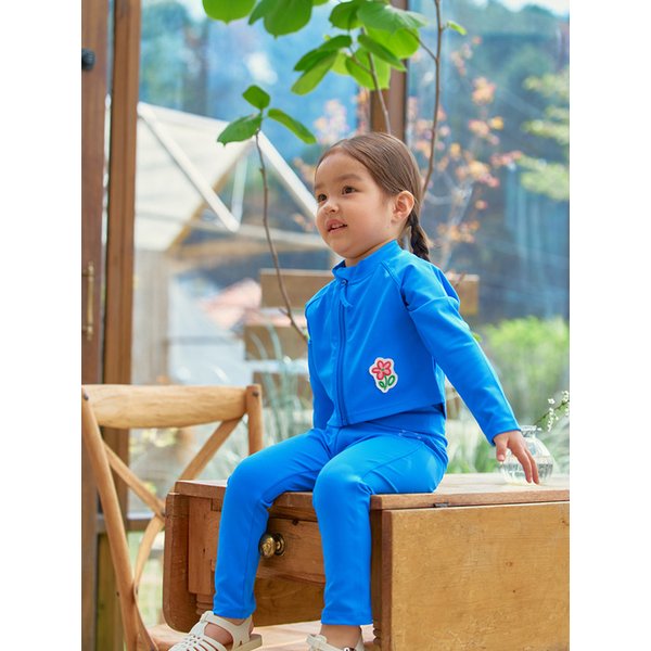 플라워 아동 크롭집업 레깅스 세트_블루