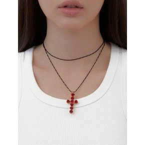 ROSY CROSS MULTI LONG NECKLACE (RED)