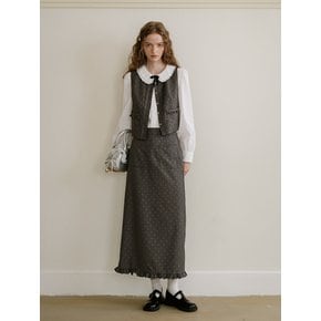 Cest_Dark gray floral half banding skirt