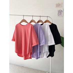 무배  모넬디 라벨 뒷주름 무지 라운드 7부 티셔츠(4color)