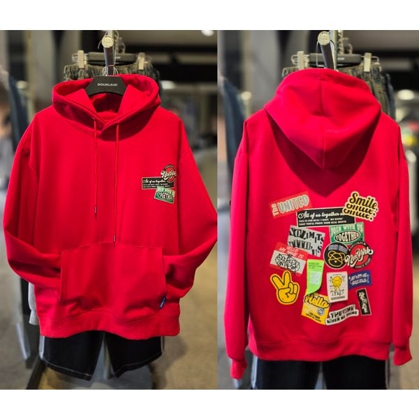 [시흥점] 남여공용 스티커모음 세미오버핏 후드(레드) /JGZZ30912RE