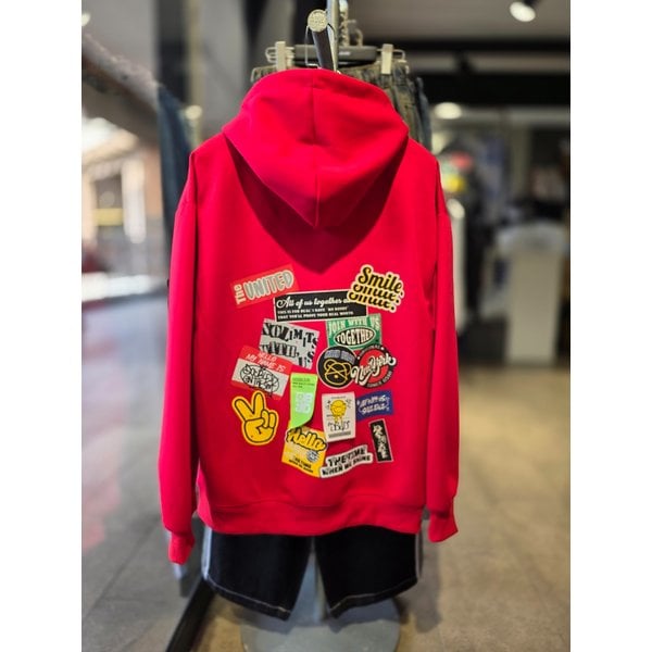 [시흥점] 남여공용 스티커모음 세미오버핏 후드(레드) /JGZZ30912RE