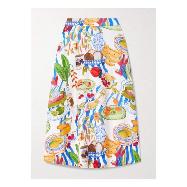 팜리오 프린트 리넨 혼방 미디 스커트 멀티컬러 46376663162869586