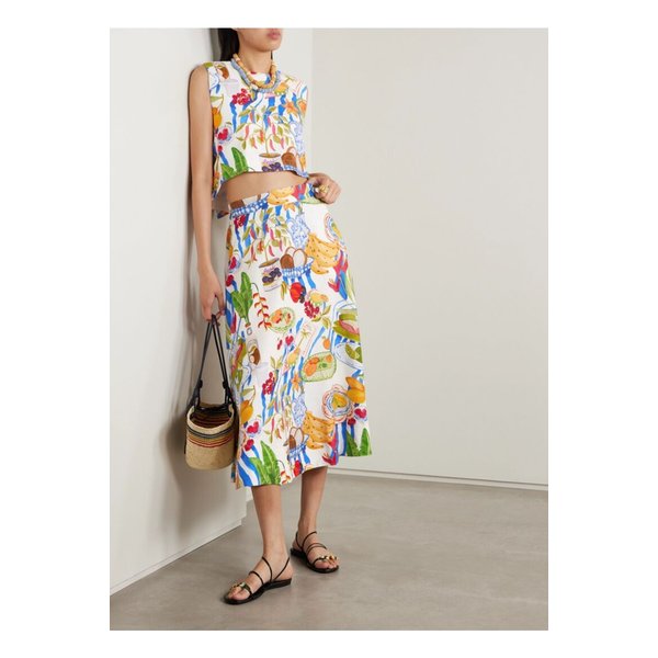 팜리오 프린트 리넨 혼방 미디 스커트 멀티컬러 46376663162869586