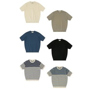 Essential knit round neck (Navy/ivory)