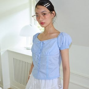 Ribbon Cotton Blouse Blue