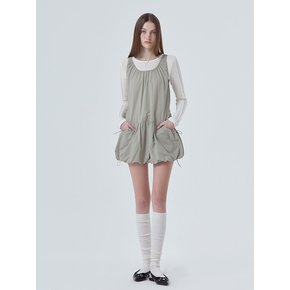 Balloon Shirring Mini Dress, Light Khaki