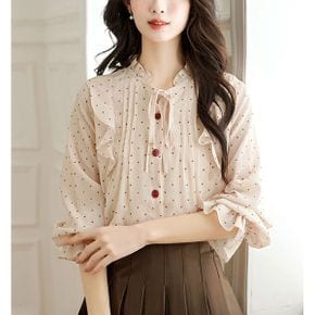 러플리본넥 링클도트 블라우스 5115EE_P385552402