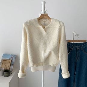 부클 뽀글이 카라넥 크롭 니트 티셔츠 3color_P387713140