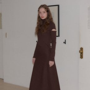 High Neck CutOut Long Dress Brown